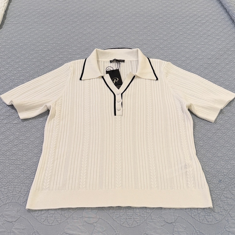 Adrianna Papell Ivory and Black Knit Polo